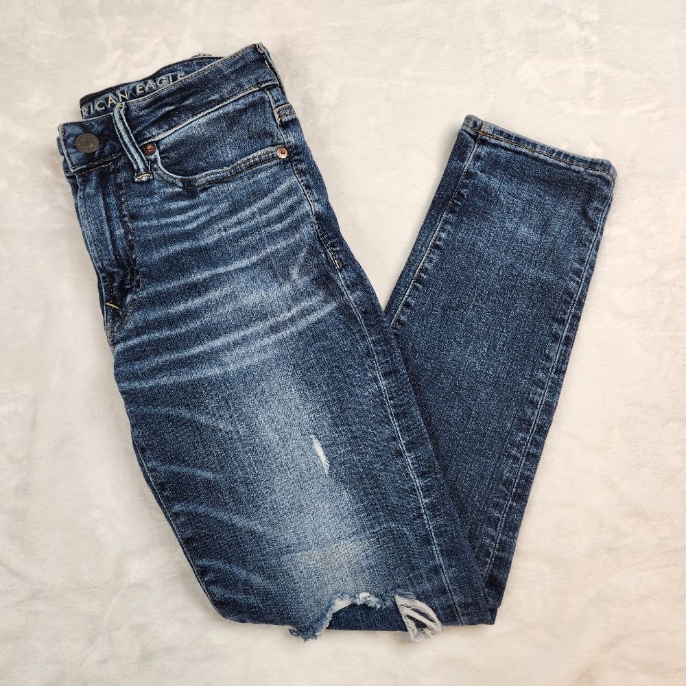 American Eagle Outfitters Blue Denim Distressed Slim Jeans Size 26 X 28